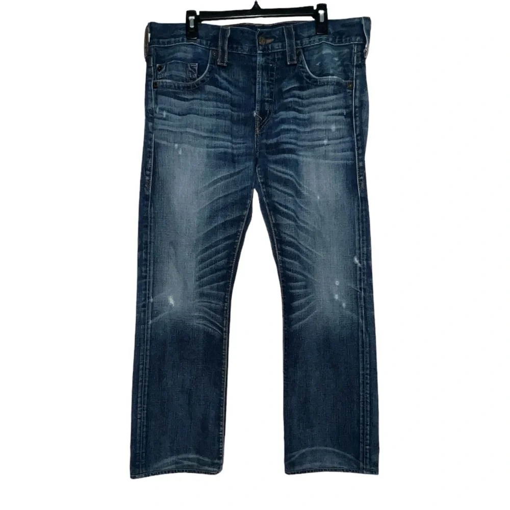 True Religion Men’s Bobby Jeans Size 36 Distressed RN#112790 Baggy Button Fly